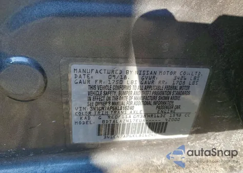 2019 Nissan Versa S z USA, uszkodzony, nr VIN 3N1CN7AP6KL816240